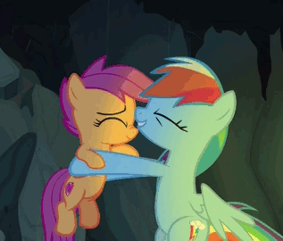 Size: 317x270 | Tagged: safe, screencap, character:rainbow dash, character:scootaloo, species:pegasus, species:pony, episode:campfire tales, g4, my little pony: friendship is magic, animated, cute, gif, playing, scootalove, throwing, upsies, weapons-grade cute