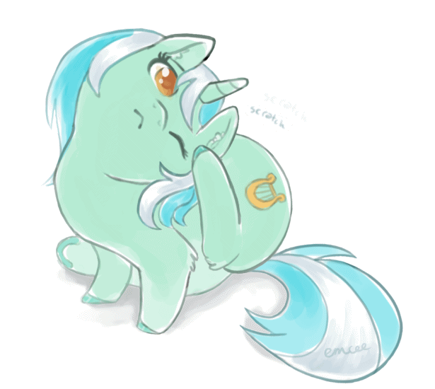 Size: 615x550 | Tagged: safe, artist:mcponyponypony, artist:szafir87, edit, character:lyra heartstrings, species:pony, species:unicorn, :<, animated, behaving like a cat, blinking, colored pupils, cute, ear scratch, female, gif, lyrabetes, mare, one eye closed, scratching, sitting, solo