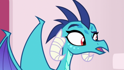 Size: 1280x720 | Tagged: safe, screencap, character:princess ember, species:dragon, episode:triple threat, g4, my little pony: friendship is magic, confused, raised eyebrow, solo