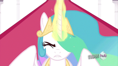 Size: 500x281 | Tagged: safe, screencap, character:princess celestia, species:alicorn, species:pony, episode:the crystal empire, g4, my little pony: friendship is magic, animated, canterlot throne room, dark magic, ethereal mane, female, mare, solo, sombra eyes, spread wings, wings