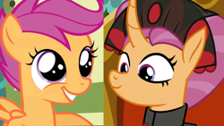 Size: 1280x720 | Tagged: safe, screencap, character:sable spirit, character:scootaloo, species:pegasus, species:pony, episode:campfire tales, g4, my little pony: friendship is magic, comparison, cropped, duo, similarities