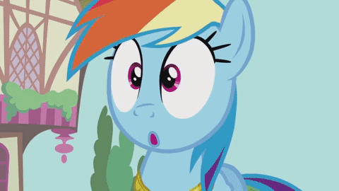 Size: 480x270 | Tagged: safe, screencap, character:rainbow dash, species:pony, episode:magical mystery cure, g4, my little pony: friendship is magic, element of loyalty, gif, non-animated gif, solo, surprised