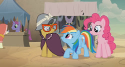 Size: 1872x1011 | Tagged: safe, screencap, character:a.k. yearling, character:daring do, character:desert flower, character:pinkie pie, character:rainbow dash, species:earth pony, species:pegasus, species:pony, species:unicorn, episode:daring done, background pony, cute, dashabetes, female, glasses, male, mare, market, somnambula (location), somnambula resident, stallion, unnamed pony