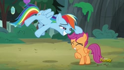 Size: 1920x1080 | Tagged: safe, screencap, character:rainbow dash, character:scootaloo, species:pegasus, species:pony, episode:campfire tales, g4, my little pony: friendship is magic, gritted teeth, happy, noogie, scootalove, smiling