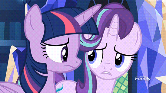 Size: 548x308 | Tagged: safe, screencap, character:rarity, character:starlight glimmer, character:twilight sparkle, character:twilight sparkle (alicorn), species:alicorn, species:pony, species:unicorn, episode:it isn't the mane thing about you, g4, my little pony: friendship is magic, animated, discovery family logo, female, gif, mare, marshmelodrama, raribald, rarisnap, twilight's castle