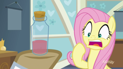 Size: 1280x720 | Tagged: safe, screencap, character:doctor muffin top, character:fluttershy, episode:a health of information, g4, my little pony: friendship is magic, bottle, gasp