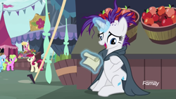 Size: 1279x719 | Tagged: safe, screencap, character:daisy, character:lily, character:lily valley, character:rarity, character:roseluck, species:earth pony, species:pony, species:unicorn, episode:it isn't the mane thing about you, g4, my little pony: friendship is magic, alternate hairstyle, animation error, discovery family logo, female, flower, mare, punk, punkity, scroll