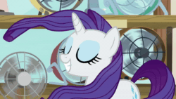 Size: 1920x1080 | Tagged: safe, screencap, character:rarity, species:pony, species:unicorn, episode:it isn't the mane thing about you, g4, my little pony: friendship is magic, air conditioner, animated, electric fan, fan, female, mare, no sound, solo, webm, windswept mane