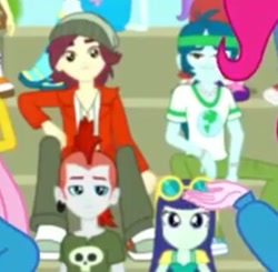 Size: 324x317 | Tagged: safe, screencap, character:blueberry cake, character:captain planet, character:normal norman, episode:steps of pep, eqg summertime shorts, g4, my little pony:equestria girls, background human, blueberry cake, crimson napalm, female, male