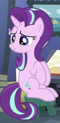Size: 245x501 | Tagged: safe, screencap, character:starlight glimmer, species:pony, species:unicorn, episode:every little thing she does, g4, my little pony: friendship is magic, book, chair, sitting, smiling, solo, starlight's room