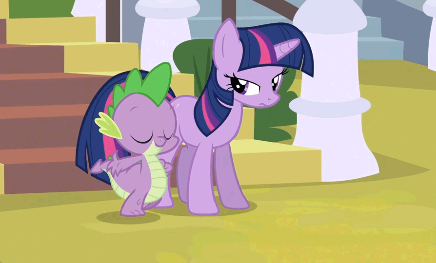 Size: 894x540 | Tagged: safe, screencap, character:spike, character:twilight sparkle, episode:the crystal empire, g4, my little pony: friendship is magic, animated, boop, cute, duo, hnnng, sad