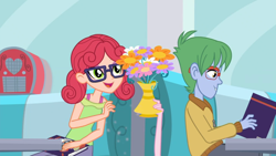 Size: 1366x768 | Tagged: safe, screencap, character:pinkie pie, episode:coinky-dink world, eqg summertime shorts, g4, my little pony:equestria girls, alizarin bubblegum, alizary, background human, celery stalk, diner, flower, shipping fuel