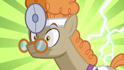 Size: 1920x1080 | Tagged: safe, screencap, character:doctor muffin top, episode:a health of information, g4, my little pony: friendship is magic, glasses, lightning, solo, wide eyes