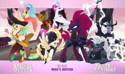 Size: 3240x1920 | Tagged: safe, official, screencap, character:capper dapperpaws, character:captain celaeno, character:grubber, character:princess skystar, character:queen novo, character:songbird serenade, character:storm king, character:tempest shadow, species:abyssinian, species:anthro, species:pony, species:seapony (g4), my little pony: the movie (2017), anthro with ponies, cat, headworn microphone