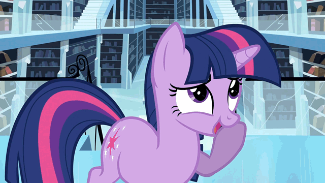 Size: 640x360 | Tagged: safe, screencap, character:twilight sparkle, character:twilight sparkle (unicorn), species:pony, species:unicorn, episode:the crystal empire, g4, my little pony: friendship is magic, animated, book, crystal empire library, eyes on the prize, female, good trick, library, looking up, mare, nerdgasm, open mouth, smiling, solo, sparkles, spinning, tail whip, talking, that pony sure does love books, twilight's joy, wingding eyes