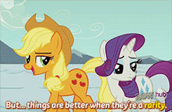 Size: 245x160 | Tagged: safe, screencap, character:applejack, character:rarity, episode:the crystal empire, g4, my little pony: friendship is magic, animated, one eye closed, pun, shipping fuel, subtitles, walking, wink