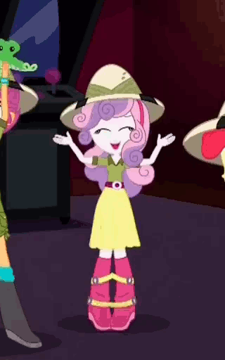 Size: 320x512 | Tagged: safe, screencap, character:apple bloom, character:gummy, character:scootaloo, character:sweetie belle, species:pegasus, species:pony, episode:the canterlot movie club, eqg summertime shorts, g4, my little pony:equestria girls, animated, cropped, cute, diasweetes, gif, hnnng, jumping, solo focus