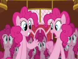 Size: 384x288 | Tagged: safe, screencap, character:pinkie pie, species:earth pony, species:pony, episode:too many pinkie pies, g4, my little pony: friendship is magic, clone, female, finger, fun fun fun, gasp, hand, hoof fingers, mare, multeity, pinkie clone, too much pink energy is dangerous