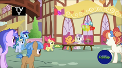 Size: 1320x742 | Tagged: safe, screencap, character:apple bloom, character:minuette, character:mocha berry, character:rainbow stars, character:scootaloo, character:sea swirl, character:skeedaddle, character:sweetie belle, character:tulip swirl, species:pegasus, species:pony, episode:marks and recreation, g4, my little pony: friendship is magic, cutie mark crusaders, discovery family logo, tv-y