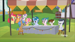 Size: 1320x742 | Tagged: safe, screencap, character:apple bloom, character:kettle corn, character:mocha berry, character:pipsqueak, character:rumble, character:scootaloo, character:skeedaddle, character:sweetie belle, character:tulip swirl, species:pegasus, species:pony, episode:marks and recreation, g4, my little pony: friendship is magic, colt, cutie mark crusaders, discovery family logo, male