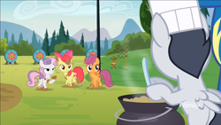 Size: 1920x1080 | Tagged: safe, screencap, character:apple bloom, character:rumble, character:scootaloo, character:sweetie belle, species:pegasus, species:pony, episode:marks and recreation, g4, my little pony: friendship is magic, chef, chef's hat, clothing, colt, cutie mark crusaders, hat, male