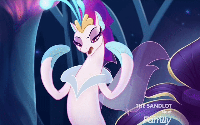 Size: 640x400 | Tagged: safe, screencap, character:queen novo, species:seapony (g4), my little pony: the movie (2017), animated, bubble, cropped, crown, discovery family logo, don't mind me, eyes closed, female, fins, gif, jewelry, logo, queen, regalia, solo, throne, underwater, water, wings