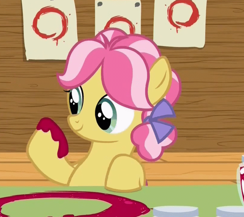 Size: 812x720 | Tagged: safe, screencap, character:kettle corn, species:earth pony, species:pony, episode:marks and recreation, g4, my little pony: friendship is magic, animated, bow, circle, circle painting, cute, cuteness overload, cutie mark day camp, female, filly, foal, food, gif, hair bow, hnnng, hoof licking, hooves, jam, jar, kettlebetes, licking, painting, raised hoof, solo, strawberry jam, that pony sure does love circles, tongue out