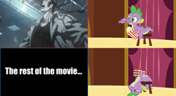 Size: 1280x700 | Tagged: safe, screencap, character:spike, episode:too many pinkie pies, g4, my little pony: friendship is magic, anime, highlander, highlander: the search for vengeance, meme, reaction image