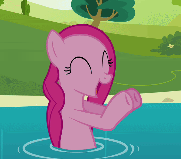 Size: 731x641 | Tagged: safe, screencap, character:pinkie pie, species:earth pony, species:pony, episode:too many pinkie pies, g4, my little pony: friendship is magic, animated, cropped, cute, diapinkes, female, mare, solo, splash, water, wet mane