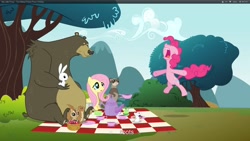 Size: 1920x1080 | Tagged: safe, screencap, character:angel bunny, character:fluttershy, character:pinkie pie, episode:too many pinkie pies, g4, my little pony: friendship is magic, bear, chipmunk, ferret, mouse, squirrel, youtube caption
