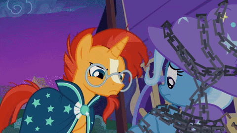 Size: 480x270 | Tagged: safe, screencap, character:starlight glimmer, character:sunburst, character:trixie, episode:uncommon bond, g4, my little pony: friendship is magic, animated, chains, gif, out of context, tied