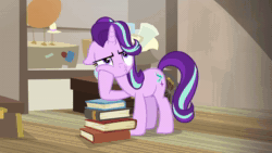 Size: 1920x1080 | Tagged: safe, screencap, character:starlight glimmer, species:pony, species:unicorn, episode:uncommon bond, g4, my little pony: friendship is magic, animated, blushing, book, cute, embarrassed, glimmerbetes, no sound, solo, webm