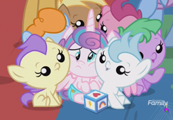 Size: 1009x703 | Tagged: safe, screencap, character:coconut palm, character:cranberry pit, character:cream puff, character:ginger tea, character:grape stem, character:princess flurry heart, character:stratus wind, species:pony, episode:once upon a zeppelin, g4, my little pony: friendship is magic, babies, baby, baby ponies, baby pony, cloudy winds, cotton chip, cuddle puddle, cuddling, derp, diaper, foal, group, pony pile, squishy cheeks