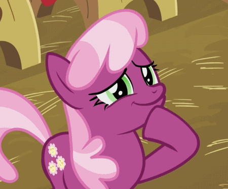 Size: 450x374 | Tagged: safe, screencap, character:cheerilee, species:earth pony, species:pony, episode:hearts and hooves day, g4, my little pony: friendship is magic, animated, female, gif, mare, reaction image, smiling, solo, stifling laughter, thinking