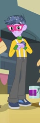 Size: 186x567 | Tagged: safe, screencap, character:microchips, episode:a banner day, equestria girls:friendship games, g4, my little pony:equestria girls, clothing, glasses, offscreen character, pants, shoes, sneakers, solo