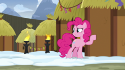 Size: 1280x720 | Tagged: safe, screencap, character:pinkie pie, species:pony, episode:not asking for trouble, g4, my little pony: friendship is magic, hut, solo, yakyakistan