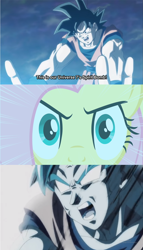 Size: 1280x2235 | Tagged: source needed, safe, artist:denchik, screencap, character:fluttershy, spoilers for another series, comic, dragon ball super, goku, meme, screencap comic, spirit bomb, stare, the stare