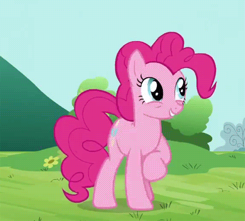 Size: 500x451 | Tagged: safe, screencap, character:pinkie pie, episode:too many pinkie pies, g4, my little pony: friendship is magic, animated, cropped, lifting leg, palindrome get, solo, standing on two hooves