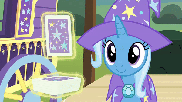Size: 600x338 | Tagged: safe, screencap, character:trixie, episode:uncommon bond, g4, my little pony: friendship is magic, animated, card trick, cute, diatrixes, gif