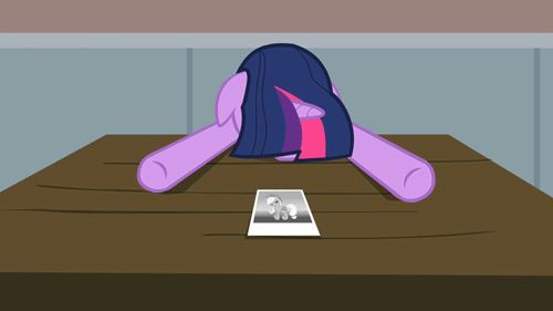 Size: 500x281 | Tagged: safe, screencap, character:applejack, character:twilight sparkle, species:pony, species:unicorn, episode:the last roundup, g4, my little pony: friendship is magic, animated, female, gif, mare, photo, solo, table