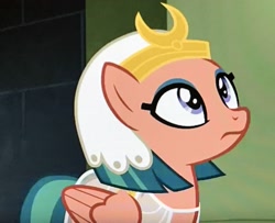 Size: 3396x2752 | Tagged: safe, screencap, character:somnambula, species:pegasus, species:pony, episode:daring done, g4, female, headdress, looking back, mare, solo