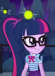 Size: 500x683 | Tagged: safe, screencap, character:twilight sparkle, character:twilight sparkle (scitwi), species:eqg human, episode:star crossed, g4, my little pony:equestria girls, blushing, clothing, cropped, cute, geode of telekinesis, glasses, ponytail, skirt, smiling, solo, twiabetes