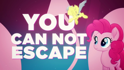 Size: 1280x720 | Tagged: safe, official, screencap, character:pinkie pie, species:earth pony, species:pegasus, species:pony, my little pony: the movie (2017), background pony, face of mercy, female, flying, lyric video, lyrics, mare, music video, rainbow (song), sia (singer), song reference, text, the implications are horrible, trapped, unfortunate implications, unnamed character, unnamed pony, welcome to the herd, you can not escape