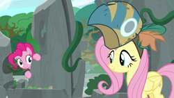 Size: 1920x1080 | Tagged: safe, screencap, character:fluttershy, character:pinkie pie, episode:shadow play, g4, my little pony: friendship is magic, healer's mask, mask, ponehenge