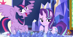 Size: 1330x686 | Tagged: safe, screencap, character:starlight glimmer, character:twilight sparkle, character:twilight sparkle (alicorn), species:alicorn, species:pony, episode:shadow play, g4, my little pony: friendship is magic, duo, duo female, faec, female