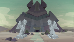 Size: 1920x1080 | Tagged: safe, screencap, species:sphinx, episode:shadow play, g4, my little pony: friendship is magic, desert, pyramid, somnambula (location), statue