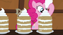Size: 1280x720 | Tagged: safe, screencap, character:pinkie pie, species:pony, episode:not asking for trouble, g4, my little pony: friendship is magic, cake, food, icing bag, solo, vanilla