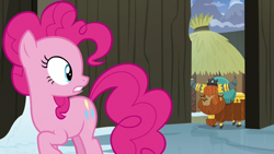 Size: 1280x720 | Tagged: safe, screencap, character:pinkie pie, character:prince rutherford, species:pony, species:yak, episode:not asking for trouble, g4, my little pony: friendship is magic, cloven hooves, female