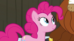 Size: 1280x720 | Tagged: safe, screencap, character:pinkie pie, character:prince rutherford, species:pony, species:yak, episode:not asking for trouble, g4, my little pony: friendship is magic, smiling