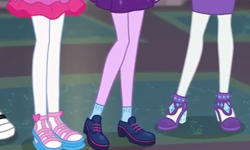 Size: 484x291 | Tagged: safe, screencap, character:pinkie pie, character:rarity, character:twilight sparkle, character:twilight sparkle (scitwi), species:eqg human, episode:school of rock, g4, my little pony:equestria girls, clothing, cropped, legs, pantyhose, pictures of legs, shoes, socks
